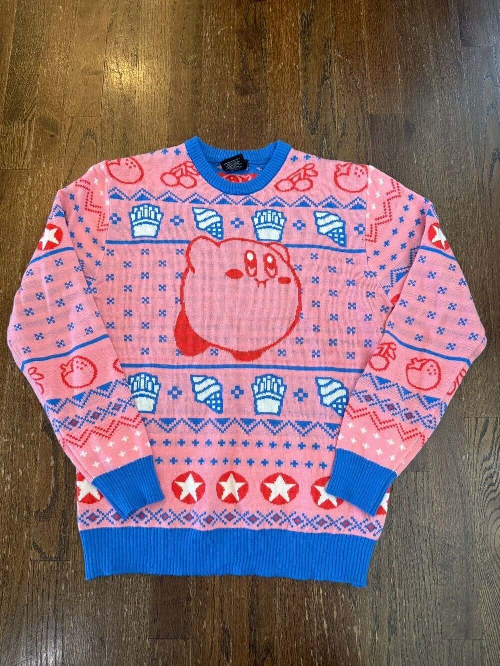Nintendo Kirby Snacks Holidays Fair Isle Intarsia Knit Sweater